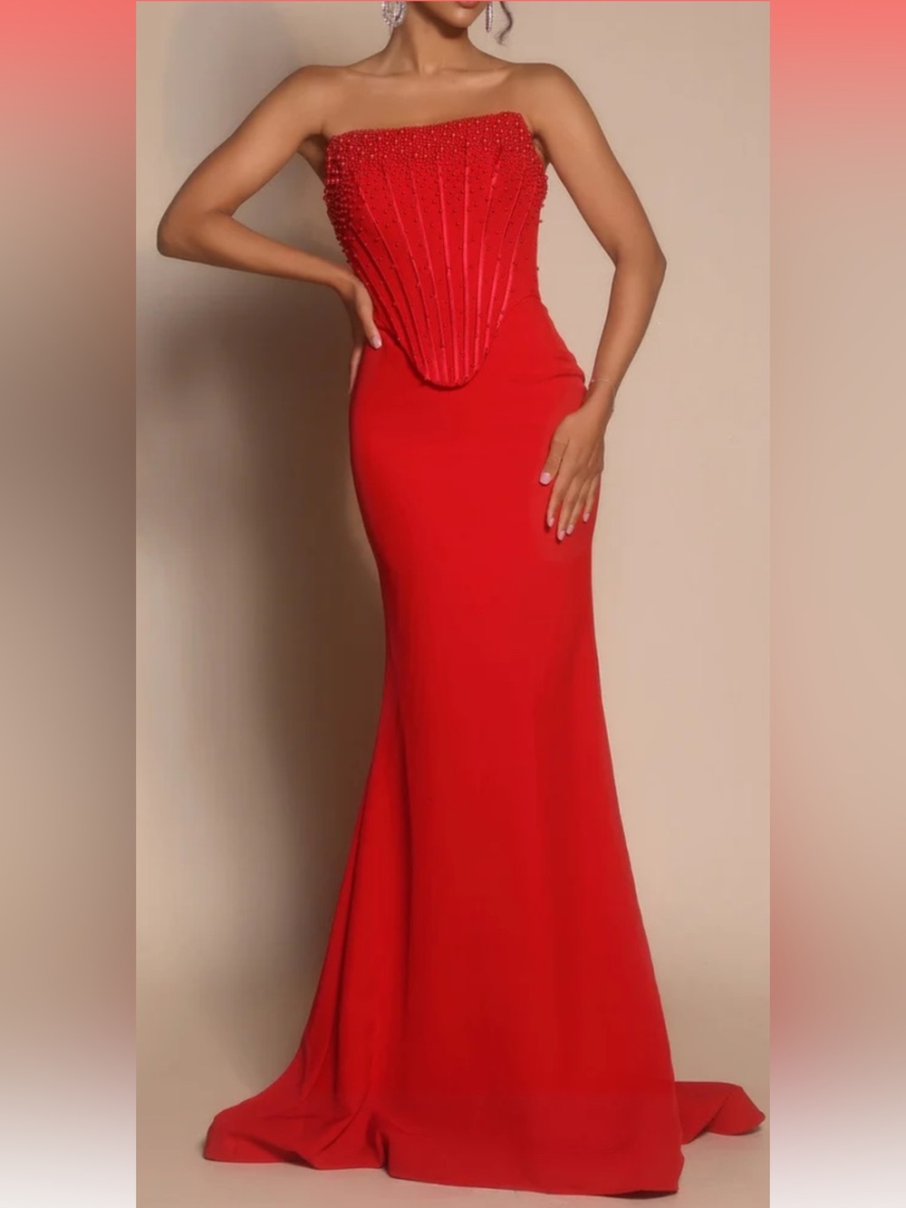 Brand New Portia and Scarlett Strapless Red Beaded Corset Gown Size 0